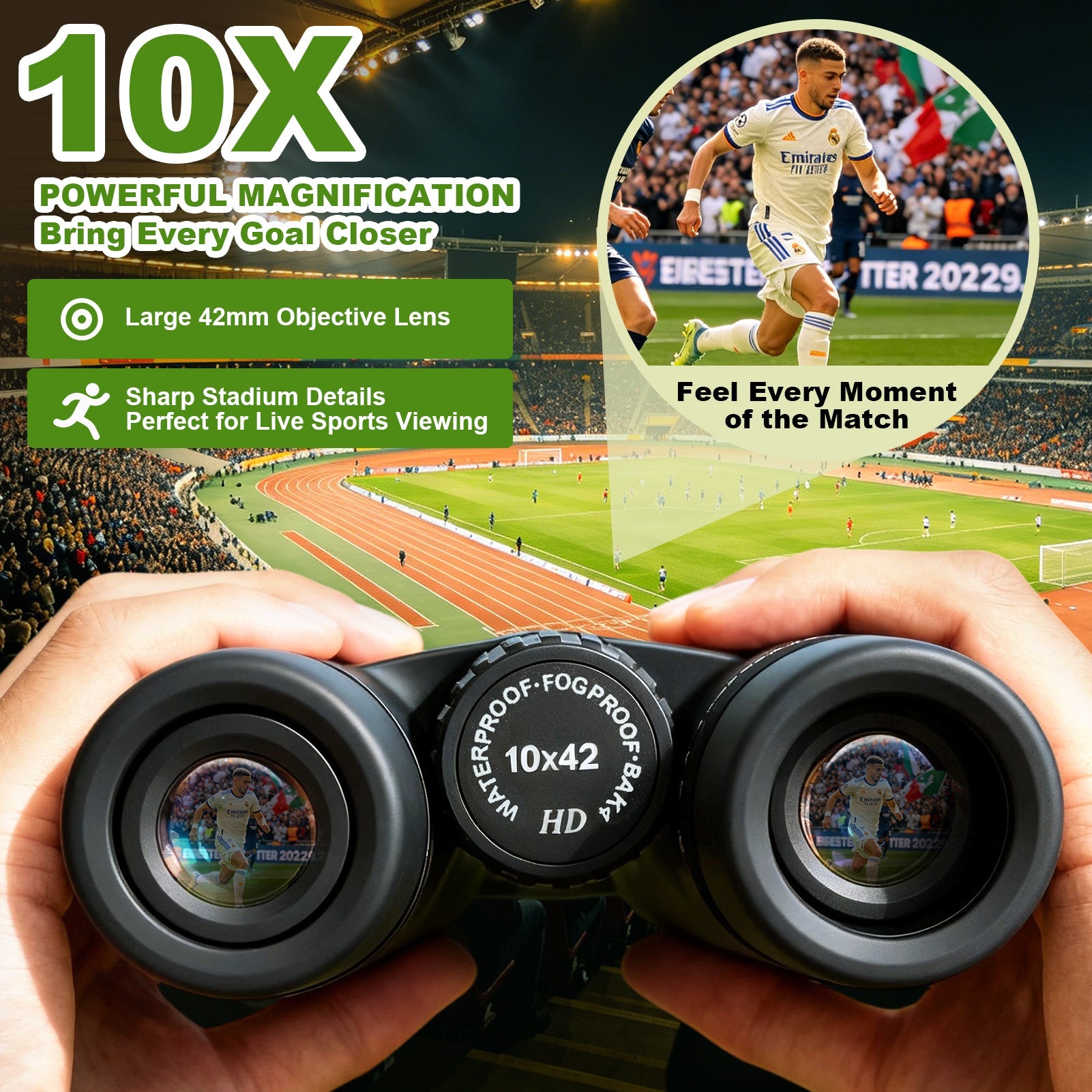 10x42 HD Binoculars for Adults High-Powered – Waterproof Binoculars with Clear Wide View - Luzsco
