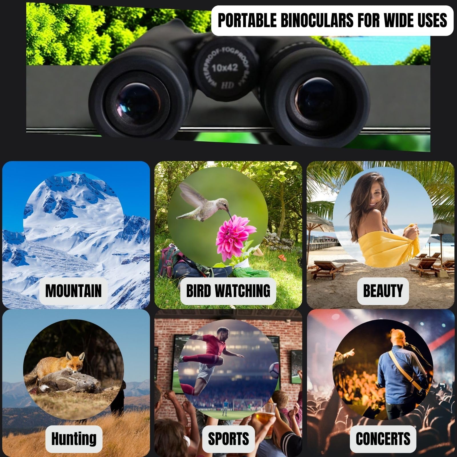 10x42 HD Binoculars for Adults High-Powered – Waterproof Binoculars with Clear Wide View - Luzsco
