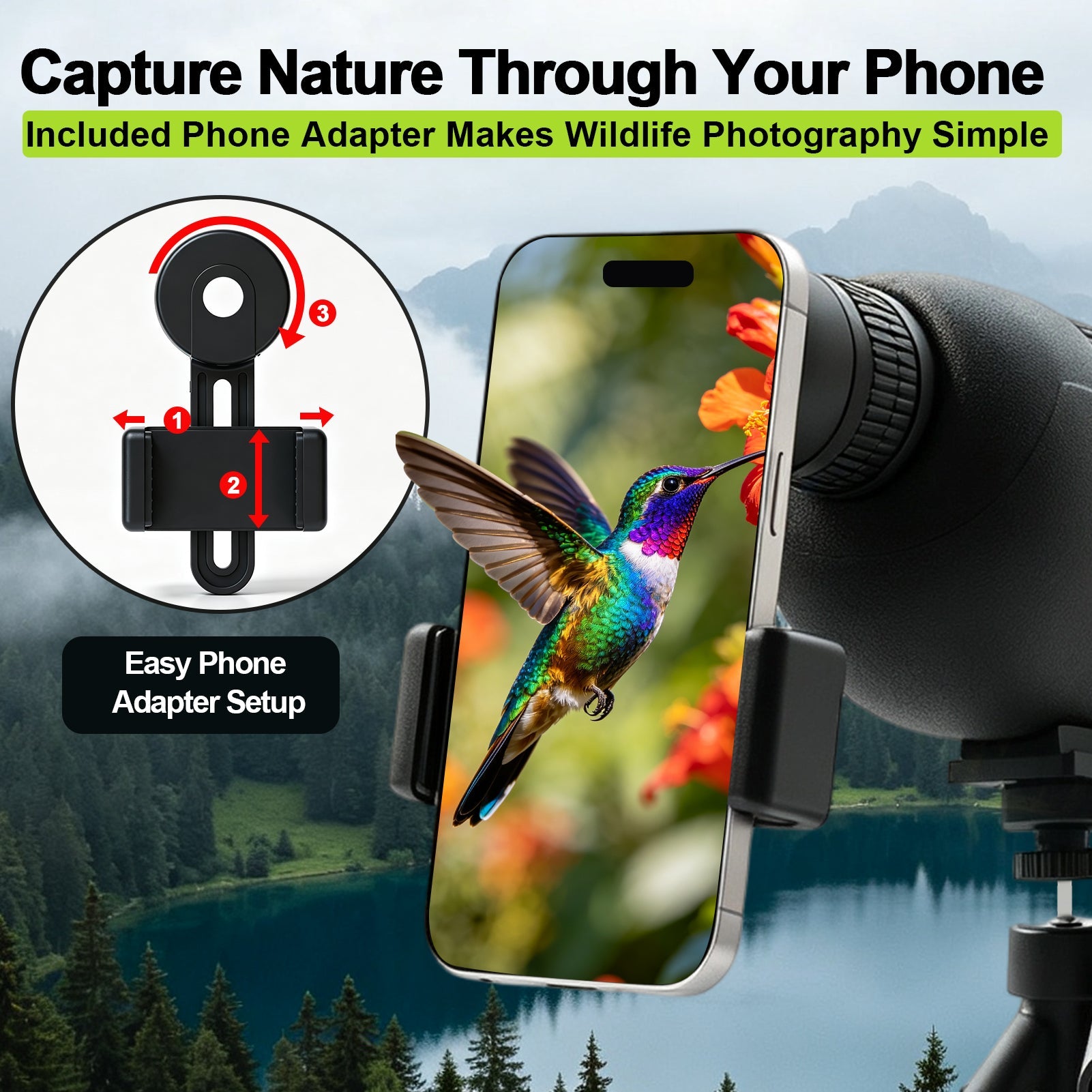 25-75x60 Bird Watching Spotting Scope with Tripod & Phone Adapter | Lightweight Zoom Telescope for Wildlife and Nature Observation - Luzsco