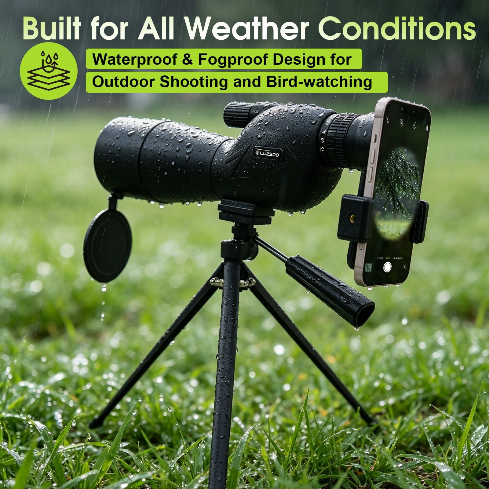 25-75x60 Bird Watching Spotting Scope with Tripod & Phone Adapter | Lightweight Zoom Telescope for Wildlife and Nature Observation - Luzsco