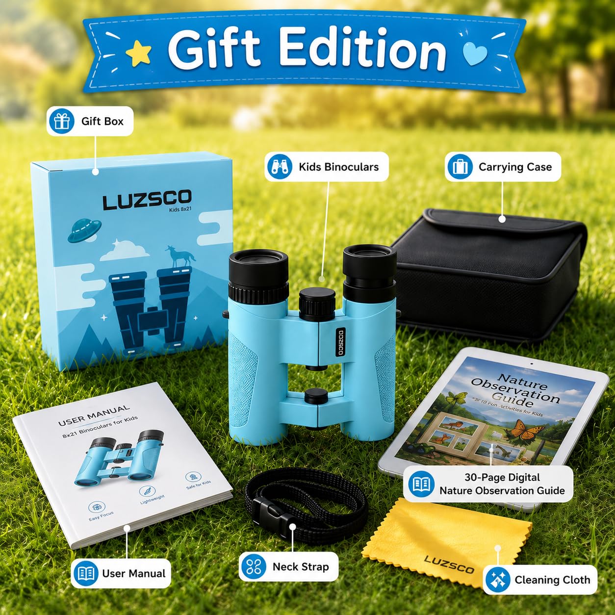 Binoculars for Kids 8-12, 10x25 Kids Binoculars for Nature Exploration, HD Childrens Binocular for Bird Watching, Hiking, Camping, Outdoor Adventure - Luzsco