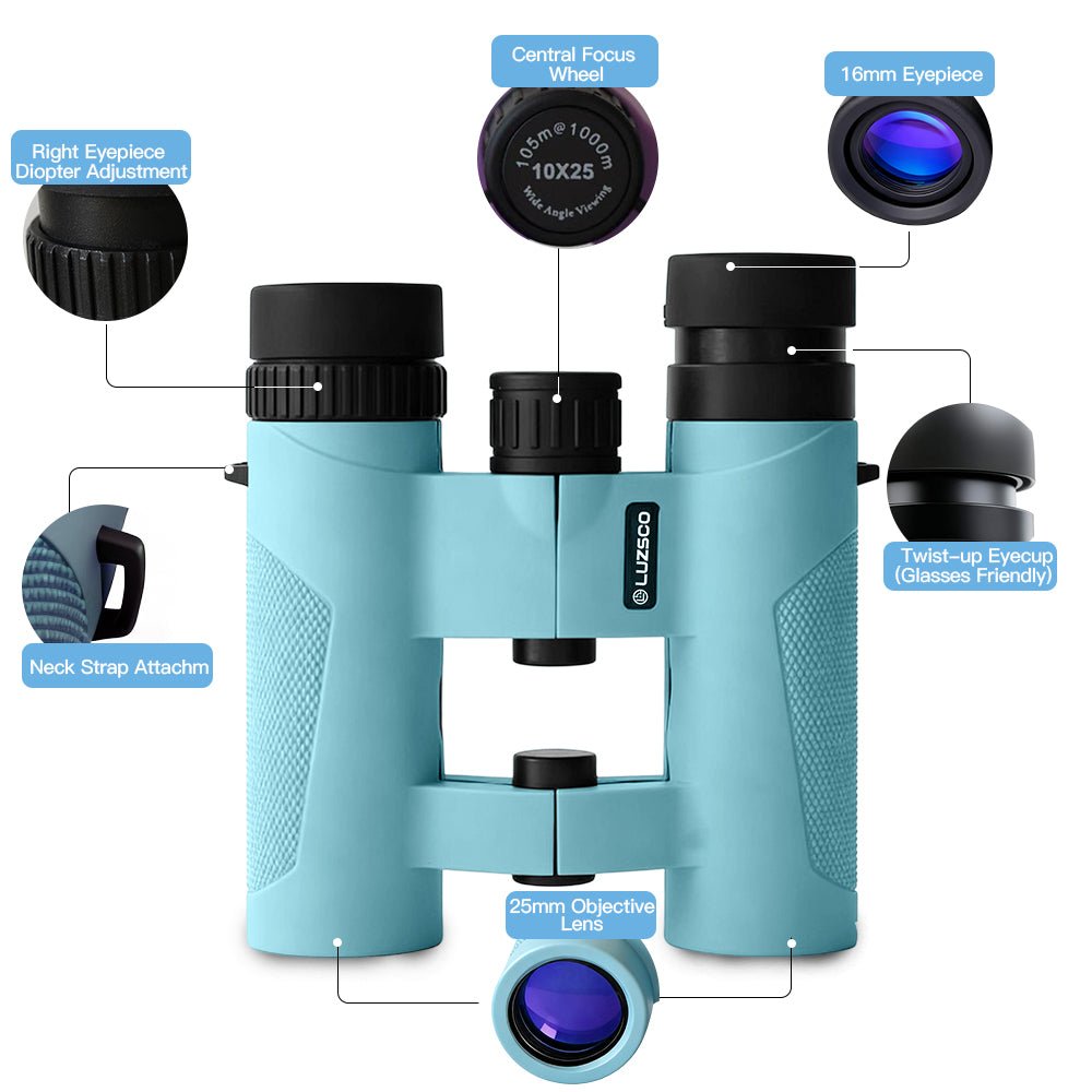 Binoculars for Kids 8 - 12, 10x25 Kids Binoculars for Nature Exploration, HD Childrens Binocular for Bird Watching, Hiking, Camping, Outdoor Adventure - Luzsco