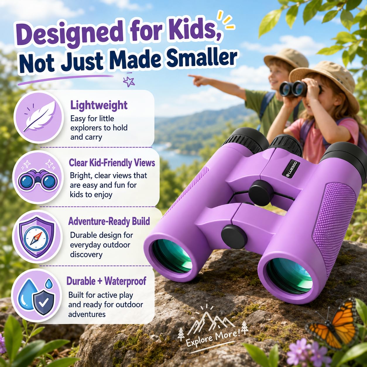 Binoculars for Kids 8-12, 10x25 Kids Binoculars for Nature Exploration, HD Childrens Binocular for Bird Watching, Hiking, Camping, Outdoor Adventure - Luzsco