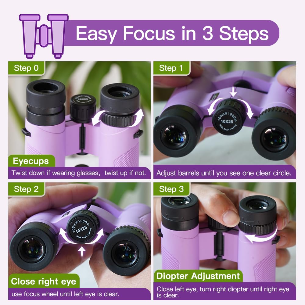 Binoculars for Kids 8-12, 10x25 Kids Binoculars for Nature Exploration, HD Childrens Binocular for Bird Watching, Hiking, Camping, Outdoor Adventure - Luzsco