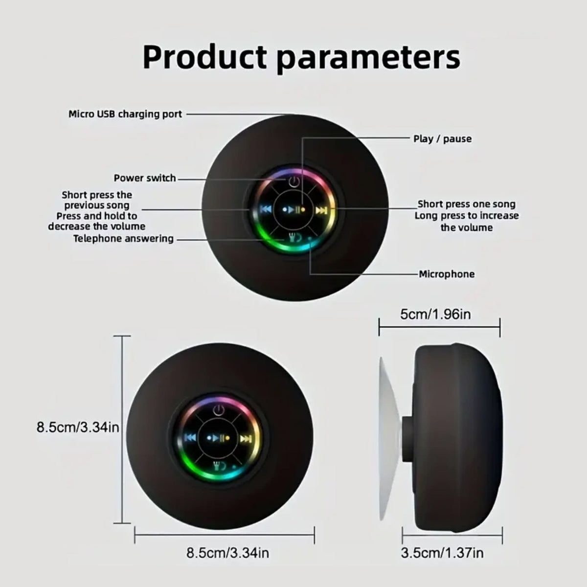 Waterproof Bluetooth Shower Speaker with LED, IPX4 Portable Wireless Hands - Free Mini Speaker, USB Rechargeable for Bath Beach Home - Audio, Smartphone - Bathergy