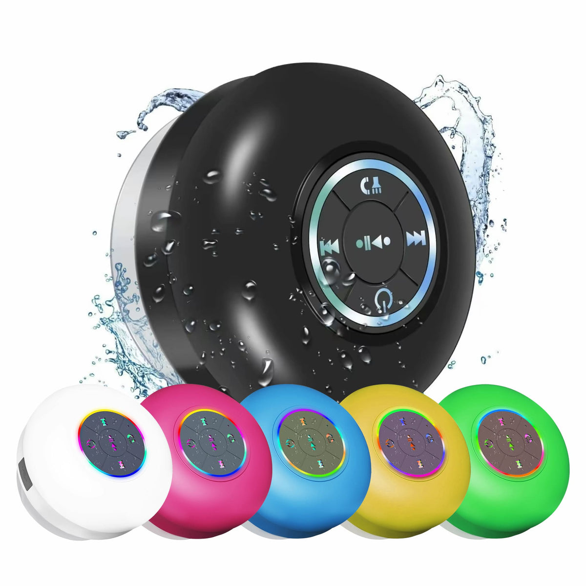 Waterproof Bluetooth Shower Speaker with LED, IPX4 Portable Wireless Hands - Free Mini Speaker, USB Rechargeable for Bath Beach Home - Audio, Smartphone - Bathergy