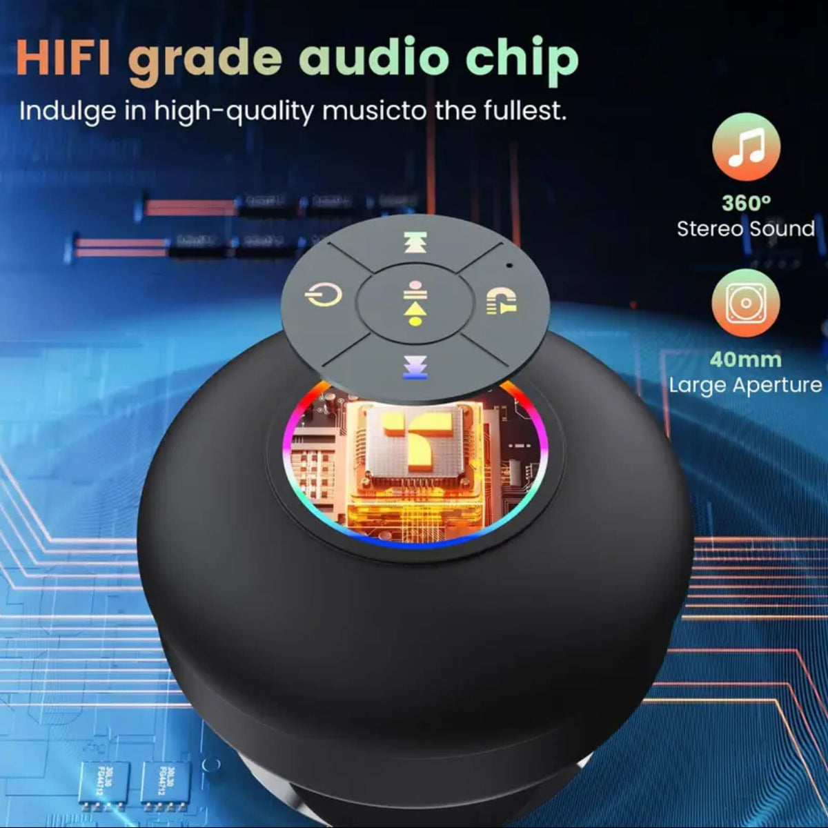 Waterproof Bluetooth Shower Speaker with LED, IPX4 Portable Wireless Hands - Free Mini Speaker, USB Rechargeable for Bath Beach Home - Audio, Smartphone - Bathergy