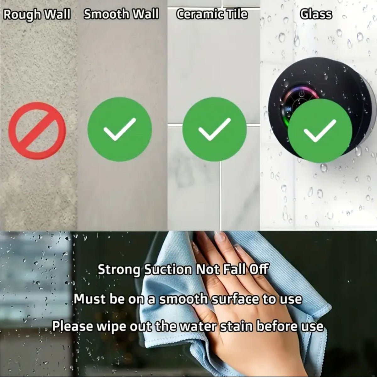 Waterproof Bluetooth Shower Speaker with LED, IPX4 Portable Wireless Hands - Free Mini Speaker, USB Rechargeable for Bath Beach Home - Audio, Smartphone - Bathergy
